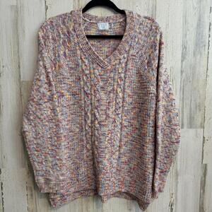 Time And Tru Women's XXL(20) Multicolor Cable Knit V-Neck Sweater